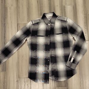 Express Men's Black and Gray Plaid Shirt